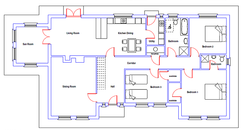 Riocht Bungalow House plan. Architectural designed blueprint homeplan.